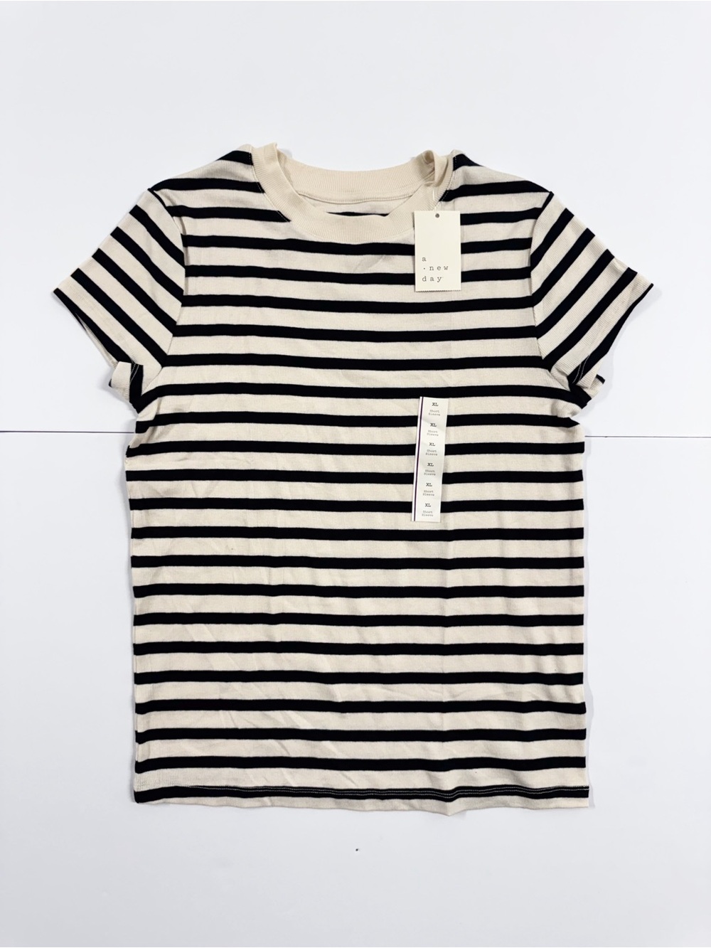 a new day Black and Cream Striped Short Sleeve Tee - Women